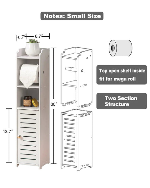 Diagram of Toilet Paper Holder Stand No Drill PVC Portable For Small Bathrooms In Apartments And Rentals, dimensions shown.