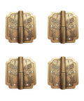 Antique Brass Visible 4 Pack Small Hinges 2x2 Inches For Cabinets And Drawers, vintage style, with matching nails, 4 decorative hinges