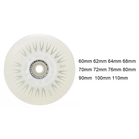 Light Up Inline Skate Wheels 4 Pack With Bearings For Rollerblades 60mm To 110mm Size Range Durable 90A PU White Luminous Flash