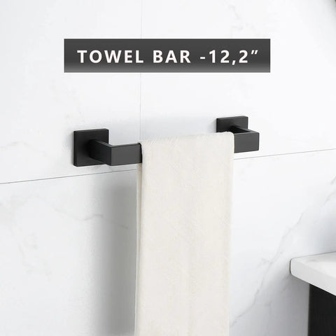 Matte Black Bathroom Hardware Set With 24 Inch And 12.2 Inch Towel Bars Four Piece Kit Stainless Steel Rustproof SUS304 For Towels