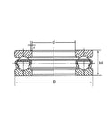 Cross-sectional view of three 51106 thrust ball bearings, steel, 30 mm bore, 47 mm OD, 11 mm width.