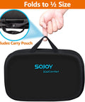 Sojoy Gel Comfort Foldable Seat Cushion With Memory Foam For Tailbone Support in a black carry pouch showing folding feature.