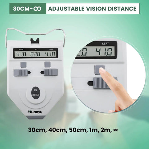 Digital PD Meter With Memory Function LCD Display for Eyes showing adjustable vision distance and diopter compensation
