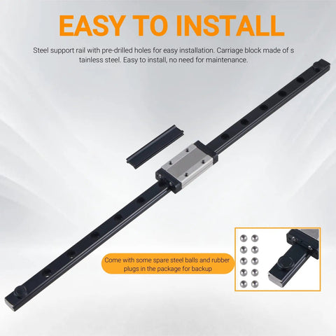 Two Pack 500mm MGN12H Linear Rail Guides With Carriages For 3D Printers And CNC Machines Smooth Low Friction Sliding High Load Bearing Steel Includes Limit Blocks And Rubber Plugs, shown with accessories.