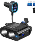 Badass 6In1 Cigarette Lighter Splitter With Pd 65W Usb Port And Live Voltage Display, dual socket car charger with blue display.