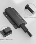 Close-up of Push To Open Aluminum Alloy Cabinet Latch For Handle Free Kitchens And Wardrobes No Hassle Install Smooth Flush Front