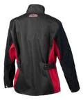 Back view of Women's Leather Welding Jacket With Tailored Female Fit And Adjustable Side Straps Black And Red Heavy-Duty Weld-Ready Shell.