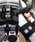 Two Piece Sprocket Bolt Gauge Set For Nailing Exact Dimensions Precision Gear Tooth Checker measuring on a wheel hub.