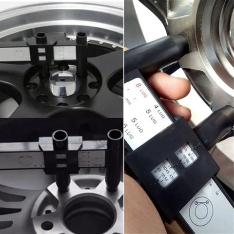 Two Piece Sprocket Bolt Gauge Set For Nailing Exact Dimensions Precision Gear Tooth Checker measuring on a wheel hub.