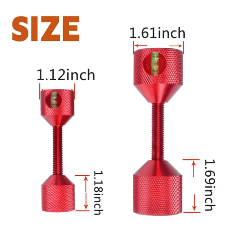 Flange Two-Hole Alignment Pins Set With Built-In Level, Detachable Double Pins In 1-1/8 And 1-5/8 Inch, 6061 Aluminum Red, side view