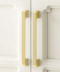 Gold Cabinet Pulls For Cabinets And Kitchen Top Notch 25 Pack With Six And One Quarter Inch Hole Center Square Drawer Hardware Zinc Alloy Dresser Handles For Cupboard Brushed Brass Finish Safe Rounded Edges on white cabinet doors