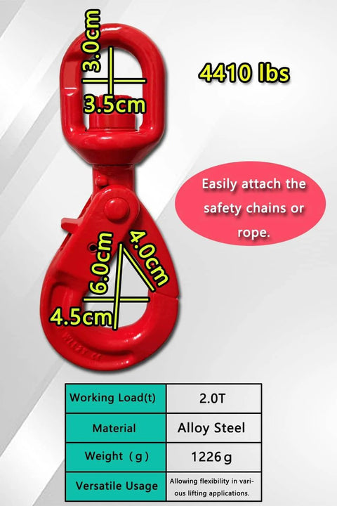 Swivel Lifting Hook With Self Locking Mechanism, 360 Degree Swivel For Hoist And Rigging, Heavy Duty 4410 Lbs Capacity Chart