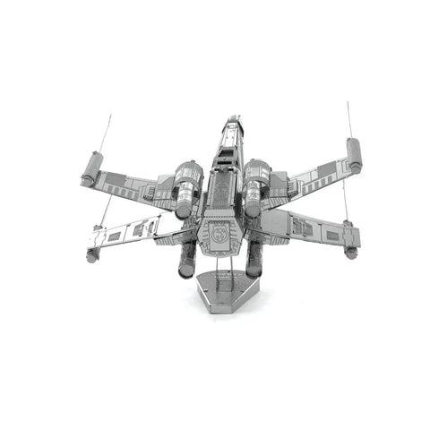 Front view of Star Wars X Wing Fighter 3D Metal Model Kit Unassembled No Glue Or Solder Needed With Easy Clip Tabs And Tweezers