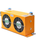 Side view of AH0608TL hydraulic air cooler plate heat exchanger for oil tank cooling 24V oil radiator with dual fans