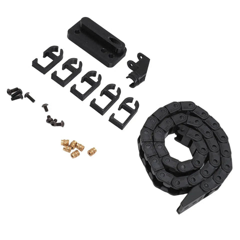 3D Printer Drag Chain 16.9 Inch Kit For Bamboo P1P Cable Carrier parts and hardware including screws, nuts, and black ABS chain