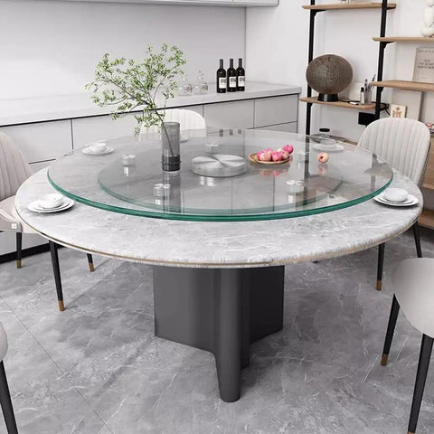 Transparent Tempered Glass Lazy Susan Turntable 40 Inch Large Rotating Tray on a dining table