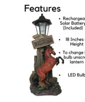 Stallion's Greeting Western Horse Welcome Statue For Outdoor Patio Garden Yard Decor With Solar Powered LED Lantern Resin 18 Inch High