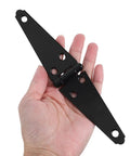 Hand holding black 8 inch Beefy Heavy Duty Strap Hinges Kit for Yard Gates and Barn Doors, galvanized iron and ABS hardware