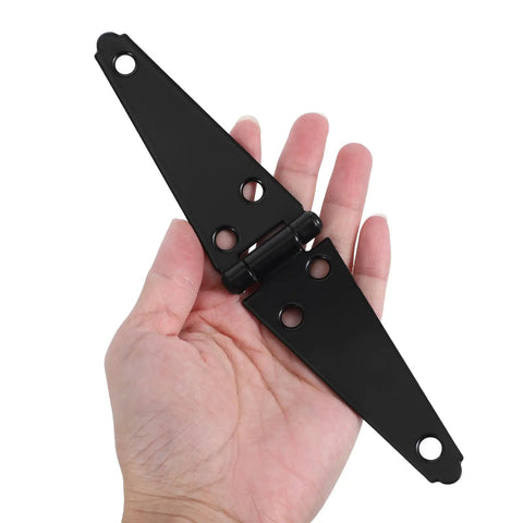 2 Pack Heavy Duty Galvanized Iron Gate Hinges Tee Strap Hinges with Screws for Wooden Fences and Yard Gates in hand