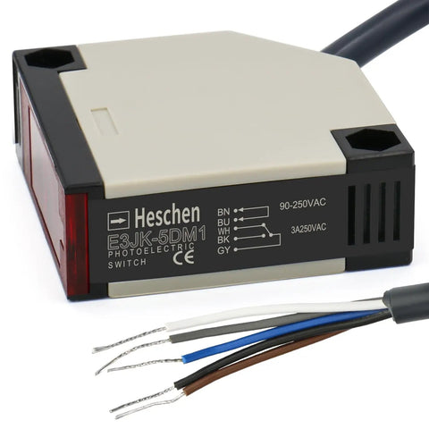 Photoelectric Sensor Switch E3JK 5DM1 5L AC 90 to 250V black housing with exposed wiring