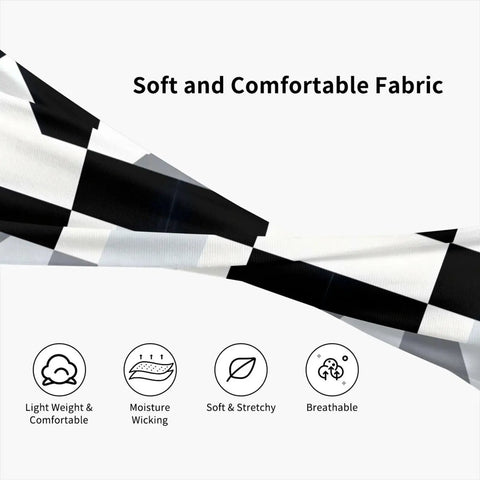 Fresh Black And White Piano Grid Print Sweatband Headband With Dope Stretchy Polyester Fabric showcasing soft and breathable material.