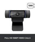 Pro Grade Full HD 1080P Webcam With Crisp Dual Mics And Snappy Auto Focus, front view with clip for easy mounting