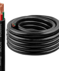 Heavy Duty 14 Awg 4 Conductor Soow Wire 25 Ft Portable Power Cable in coil, showcasing stranded copper wiring and oil-resistant jacket.