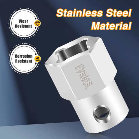 EVRBUL stainless steel trailer jack crank adapter with 1/2-inch socket, front close-up view