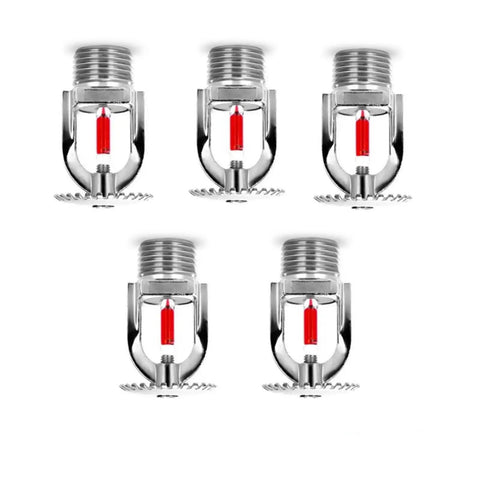 Top Shelf 5 Pack Fire Sprinkler Heads Chrome Plated Brass Heat Activated Upright Design with red thermal bulbs.