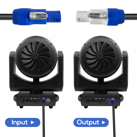 Beefed-Up Heavy Duty 12AWG 3-Pin AC Power Extension Cable connecting to stage lighting units, IP65 waterproof, 3ft length