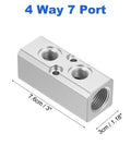 Rugged Aluminum Air Manifold 2 Way 4 Port Inline Block For Pneumatic Systems 1/4-Inch Output Port 1/2-Inch Supply Port