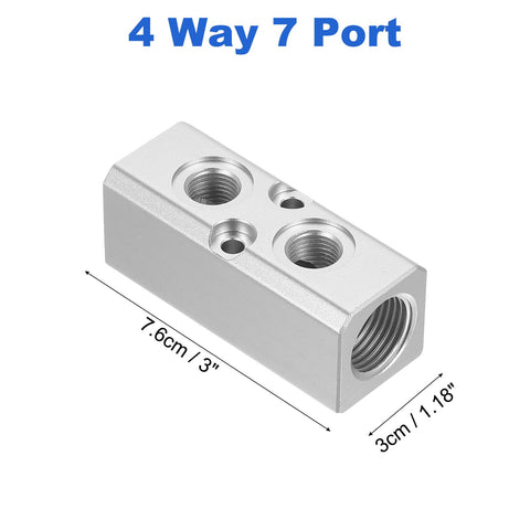 Rugged Aluminum Air Manifold 2 Way 4 Port Inline Block For Pneumatic Systems 1/4-Inch Output Port 1/2-Inch Supply Port