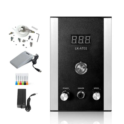 Air-Free Pneumatic Engraving Machine For Jewelry With Compact Space-Saving Design And Built-In Air Compressor, includes chucks and gravers