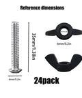 Hardcore M6 Dog Crate Screws With 12 Replacement Stainless Steel Bolts And Quick Grip Wing Nuts For Pet Carriers showing screws and wing nuts with dimensions.