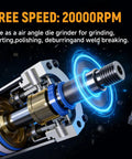 Lightweight One Quarter Inch Air Powered Right Angle Die Grinder Delivers Badass Pneumatic Muscle At Twenty Thousand Rpm motor cross-section showing speed features.