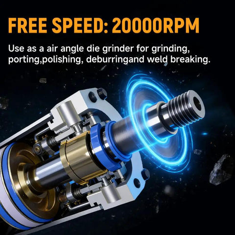Lightweight One Quarter Inch Air Powered Right Angle Die Grinder Delivers Badass Pneumatic Muscle At Twenty Thousand Rpm motor cross-section showing speed features.