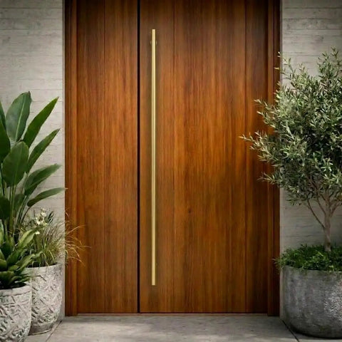 Long Stainless Steel Push Pull Door Handle For Home And Office Two Sided Access Glass Shower Barn And Storefront Doors 60 Inch Brass Gold Round Elite Model Modern Contemporary on wooden double doors