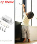 Child reaching for door, 12 Pack Beefy Magnetic Cabinet Door Catches For Kitchen And Bathroom White 15 Lb Strong Pull Closures
