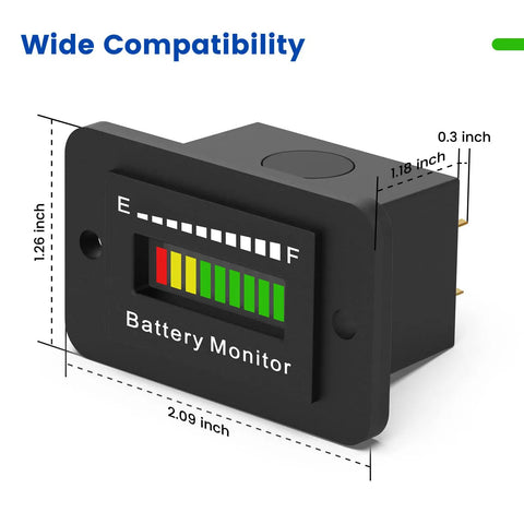 Universal Led Golf Cart Battery Level Indicator Meter Monitor For 12V To 72V Lithium And Lead Acid With Ten Segment Gauge Display