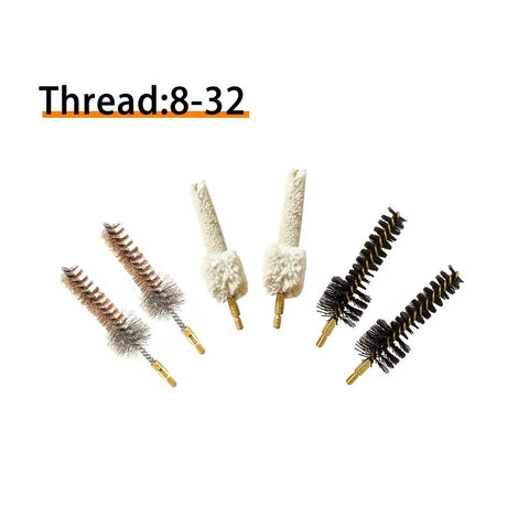 AR Chamber Cleaning Kit Six Pack Pro Grade Brush Set With Bronze Nylon And Mop For 223 Caliber And 5.56 AR15 Chambers 8 32 Threads Fast Easy Bore Maintenance And Safe Gas System Cleaning For Efficient AR Cleaning And Long Lasting Chamber Care. 8-32 threaded brushes and mop set
