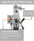 Heavy Duty Benchtop Mill Drill Machine With 1100W Brushless Motor And Variable Speed showing micro feed handwheel and feed data display.