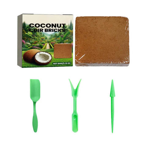 PH Balanced Potting Soil For Indoor And Outdoor Plants With Moisture Control and aerated texture coconut coir brick and tools