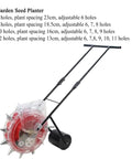 Manual Seeder For Garden Use, Metal Precision Push Seeder With Clear Seed Storage Box, wheels and handle, 9 Hole Seed Distributor