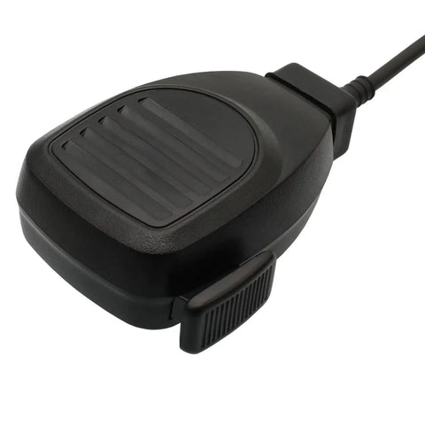 Black handheld speaker with mic hanger for Kenwood radios 8 pin RJ45 compatible with TK-630 TK-730 models, angled view.