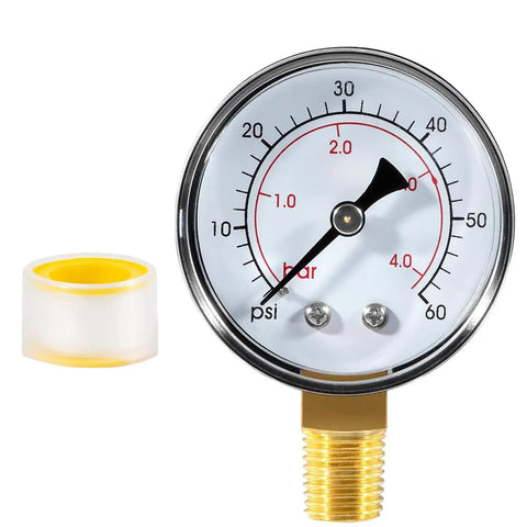 Pressure Gauge Replacement For 005302359000 Works With Cleaning Valves including Caretaker valves, brass connector, front view