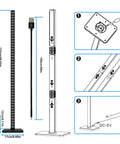 Lit RGBICWW Floor Lamp With App And Voice Control assembly instructions and dimensions, showing USB cable and connection details.