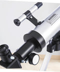 Close-up of Adjustable Refractor Telescope With Tripod For Beginners And Adults Aluminum Alloy Space Telescope With Precision Focusing