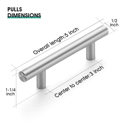 30 Pack 5 Inch Cabinet Pulls Brushed Nickel Stainless Steel Kitchen Cabinet Hardware With 3 Inch Hole Centers dimensions diagram