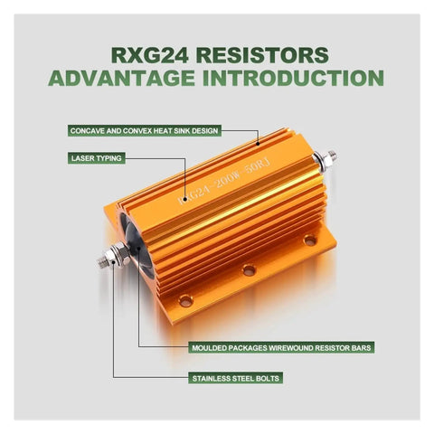 Heavy Duty 30 Watt Power Resistor Rx24 Series Yellow Aluminum Shell Current Limiting Pre Charge Load 150 Ohm with heat sink design.