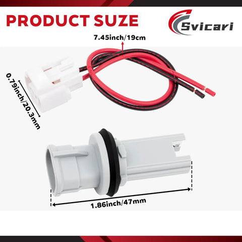 Side Marker Clearance Turn Signal Light Socket Holder with Wire Harness, dimensions labeled, 90075-60004, 2 Pack